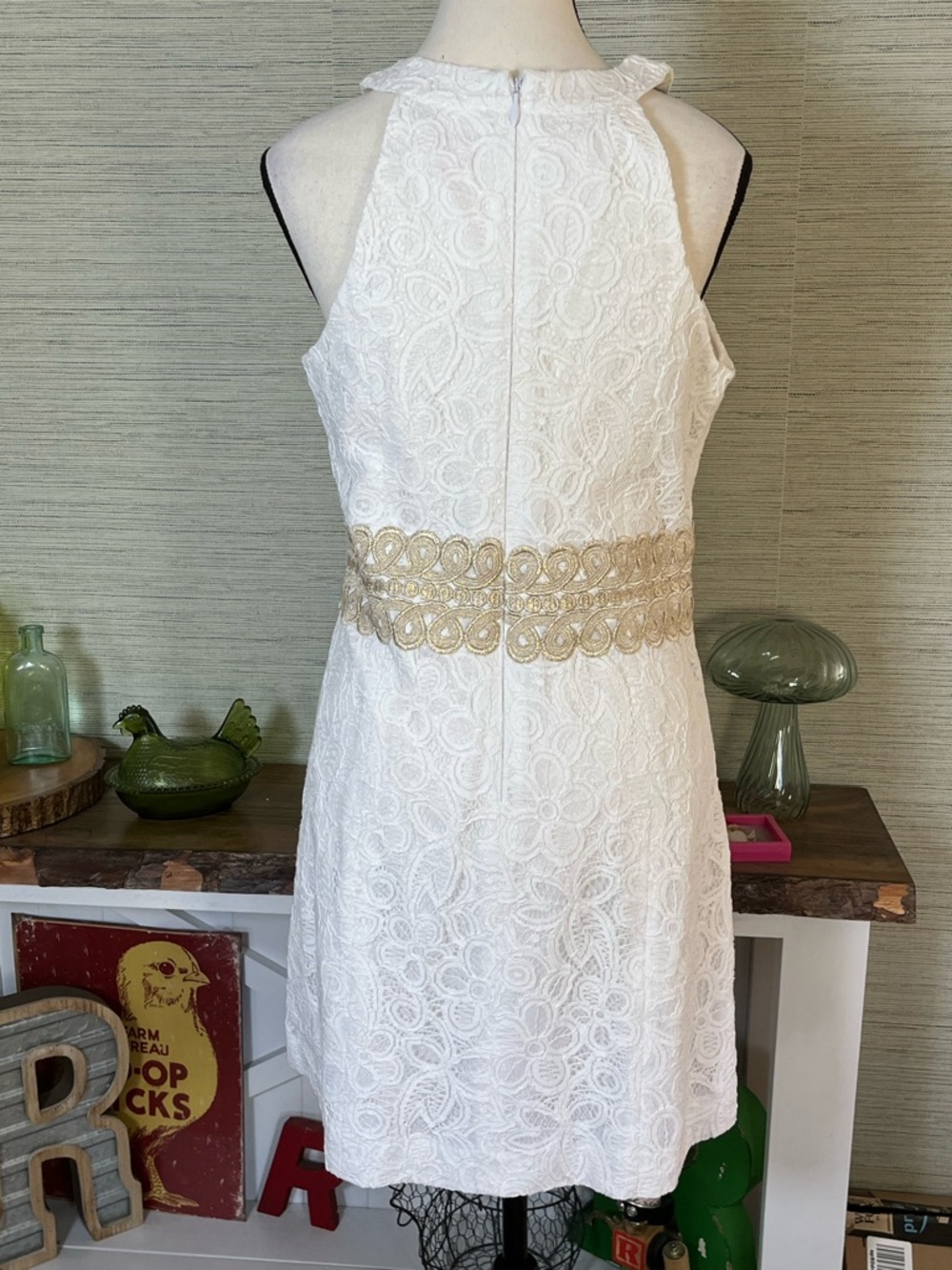 Lilly Pulitzer Ashlyn Shift Floral Lace Dress White Gold Women’s Size 10 Resort - Picture 4 of 8